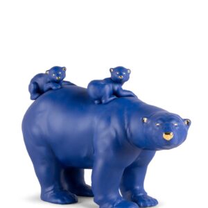 Escultura Mamá osa y sus bebés (azul-dorado). Serie Limitada – Santacreu Store