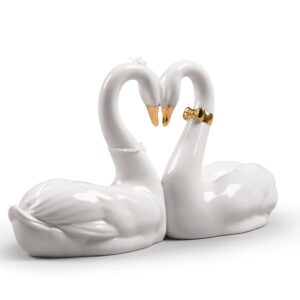 Figura cisnes Corazón blanco. Lustre dorado – Santacreu Store