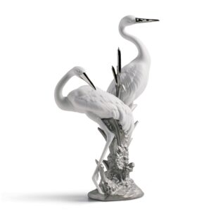 Escultura Pareja de grullas airosas. Lustre plata – Santacreu Store