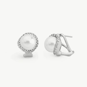 Pendientes de Botón Perla 10mm y Circonitas Exquisite en plata – Santacreu Store