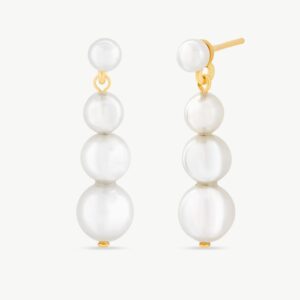 Pendientes Largos Dorados con Perlas Petit en plata – Santacreu Store