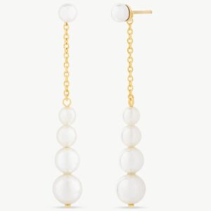 Pendientes Largos Cadena Dorada y Perlas Petit en plata – Santacreu Store
