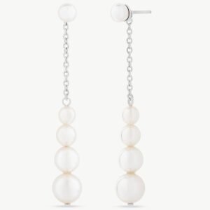 Pendientes Largos Cadena de Plata y Perlas Petit en plata – Santacreu Store