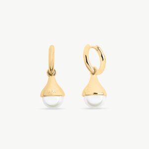 Pendientes Aro y Perla 8mm Dorados Drop en plata – Santacreu Store