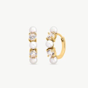 Pendientes Aro con Perlas y Circonitas Dorado Zirconia en plata – Santacreu Store