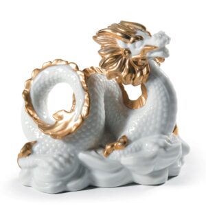 Escultura El Dragón. Lustre oro y blanco – Santacreu Store