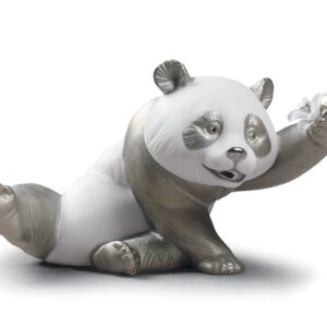 Figura oso Panda jovial. Lustre plata – Santacreu Store