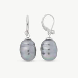Pendientes Cortos Perla Barroca 12mm Gris Ágora en plata – Santacreu Store