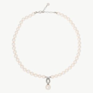 Collar de perla elegante en plata – Santacreu Store