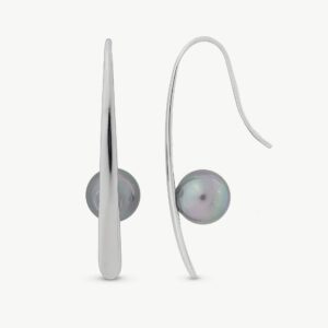 Pendientes Largos Perla Gris Planet en plata – Santacreu Store