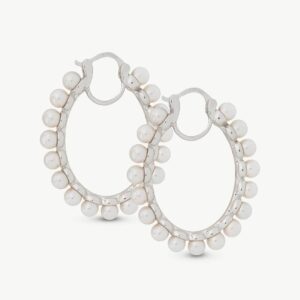 Pendientes Aro Oval y Perlas Ada en plata – Santacreu Store
