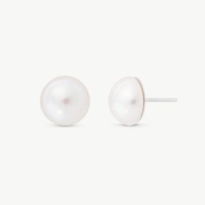 Pendientes Media Perla 8mm Blanca Mabé en plata – Santacreu Store